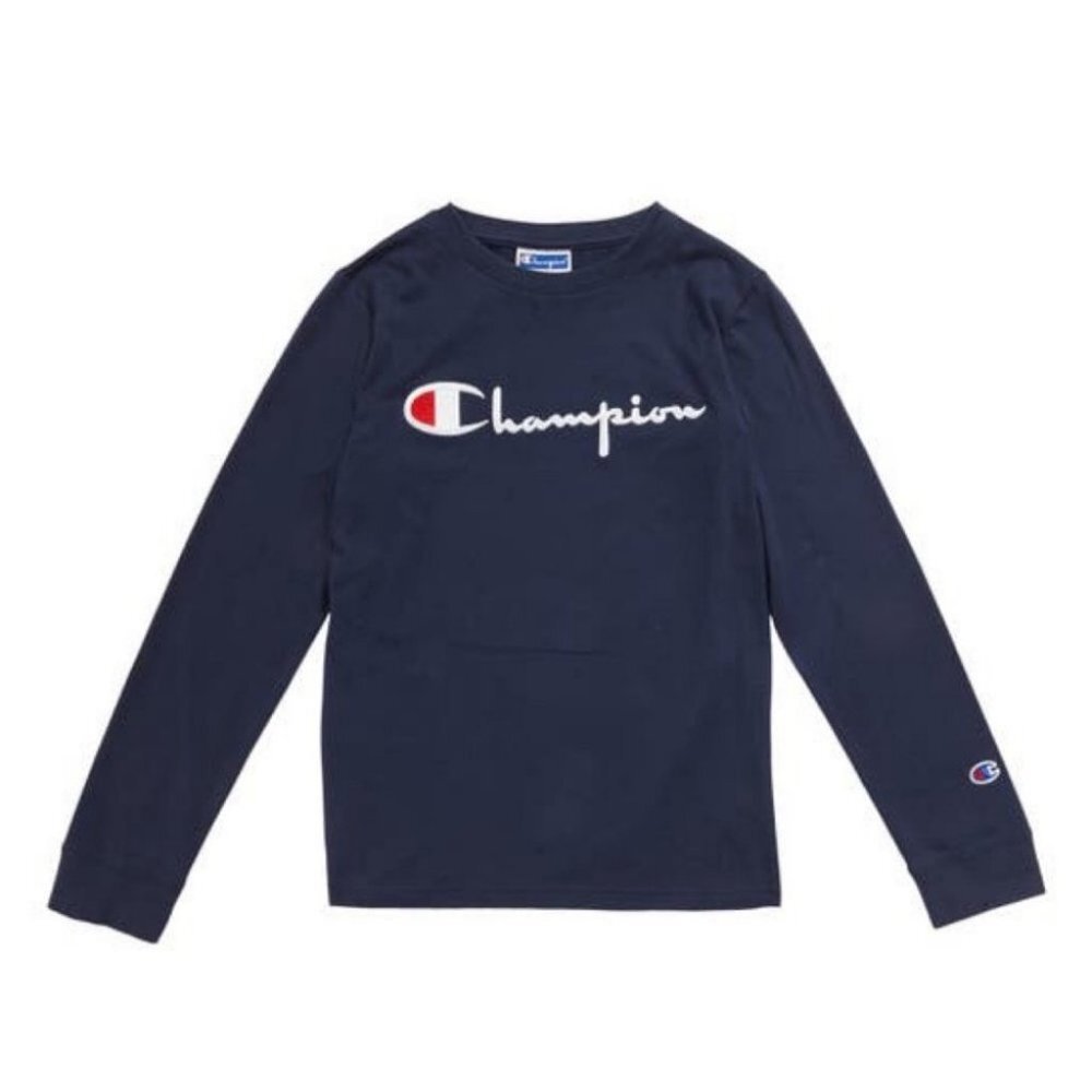Champion Navy Blue Embroidered Long Sleeve T-Shirt Boys Size Large Tee Crew Neck